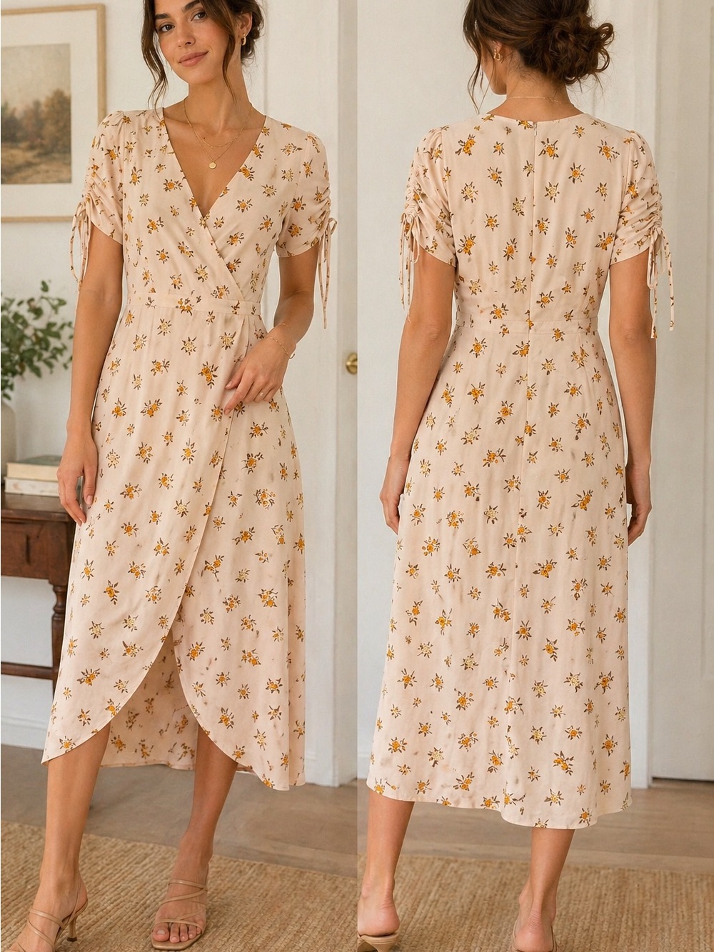 Madewell 100% Silk Floral Faux Wrap Midi Dress Size 2